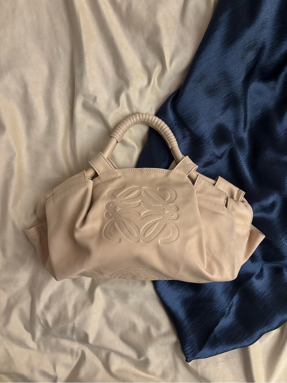 Loewe Beige Nappa Aire Leather Shoulder Bag with Embossed Anagram